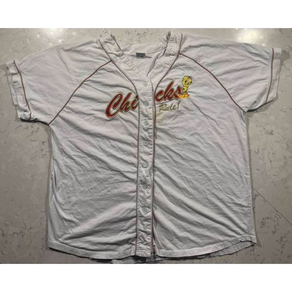 VTG‎ Y2K Looney Tunes Tweety Bird Baseball Jersey Mens 3XL White Chicks Rule
